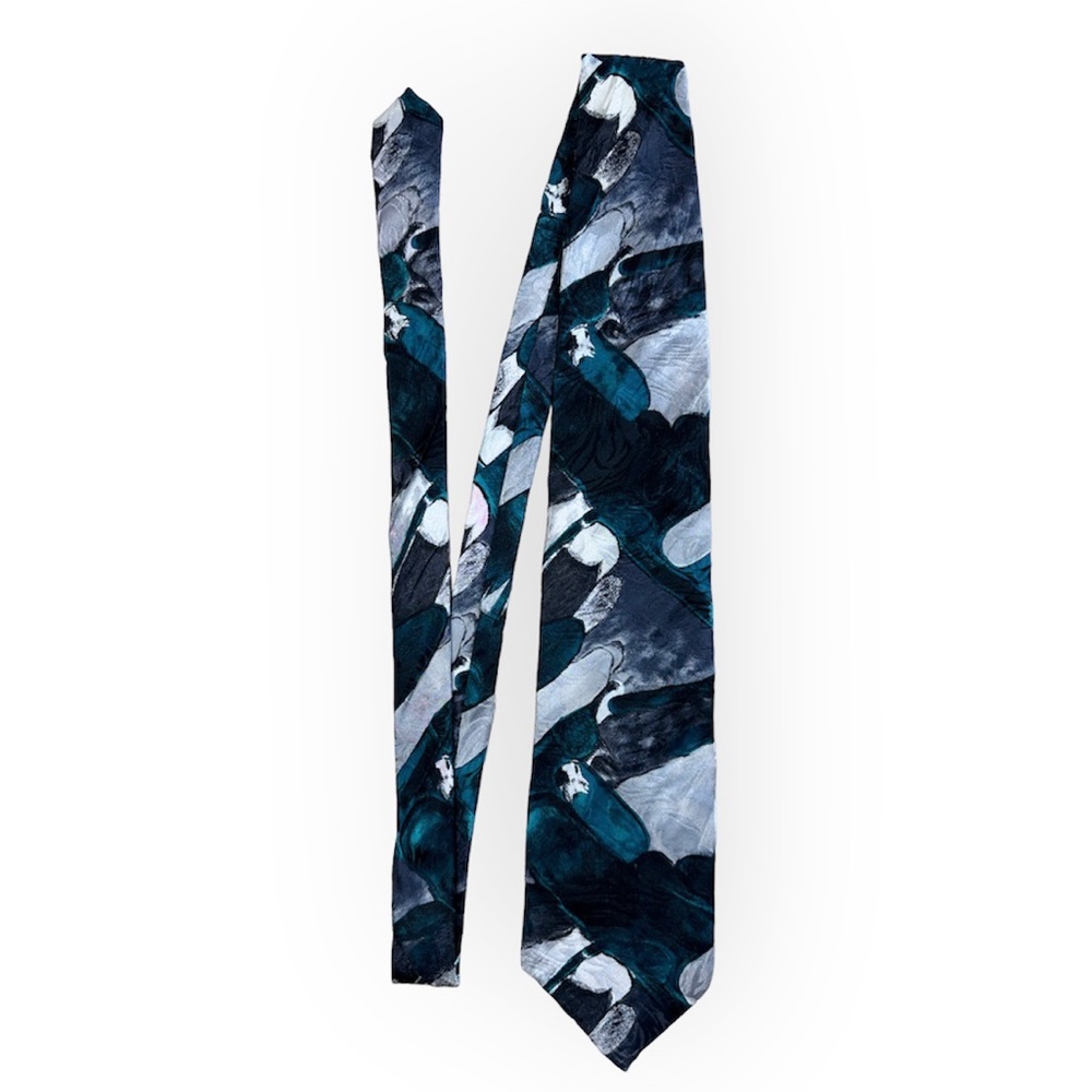 Vintage JT Beckett Blue White Gray Teal Floral Tie Mens Fancy Business Wedding - Picture 1 of 5